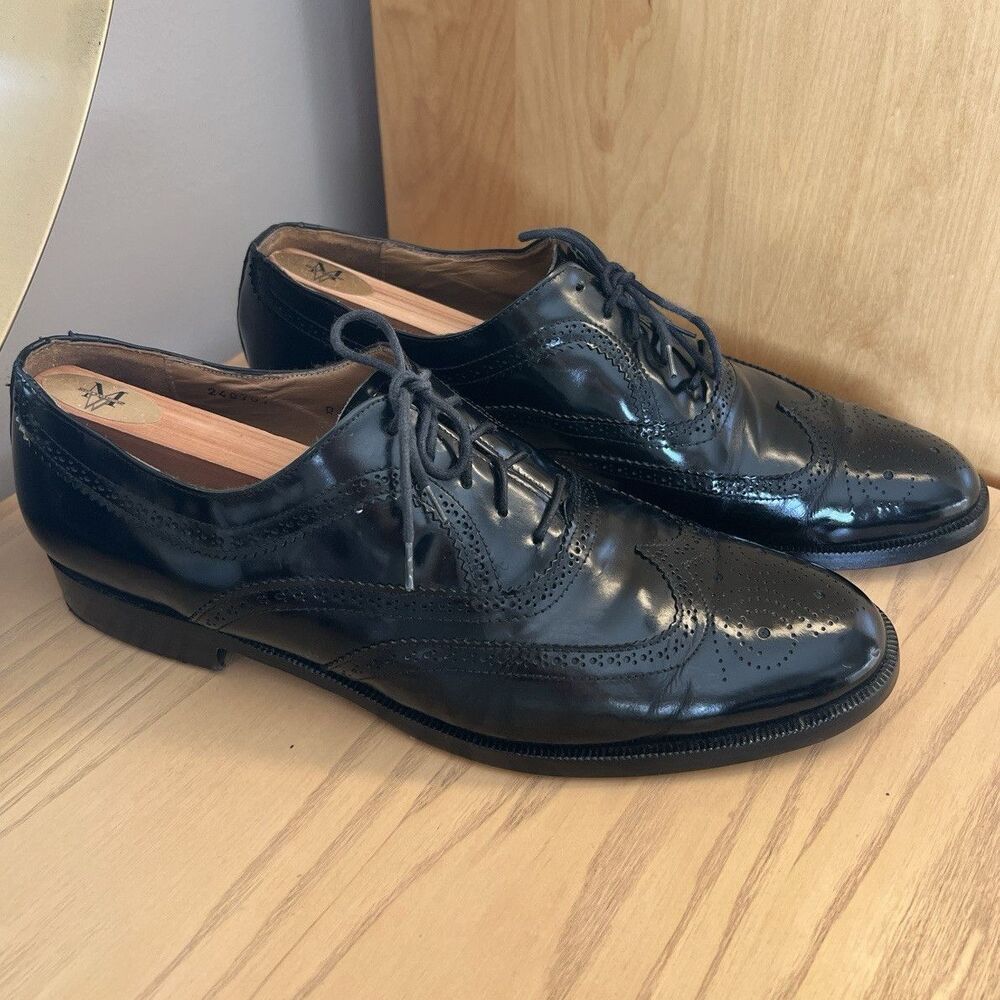 Mario Bruni Men's Black Leather Wingtip Brogue Oxford Lace-Up Pointed Toe 10.5 Q